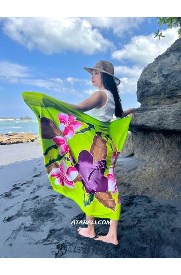 Hand Painted Flower Sarong in Green color